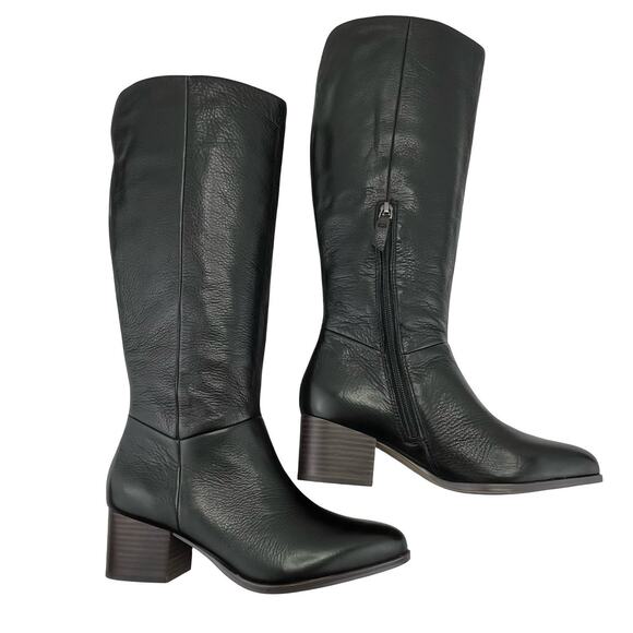 Johnston & Murphy Black Leather Knee-High Boots – Sleek Toe, V-Cut, Size 7M - Picture 9 of 13